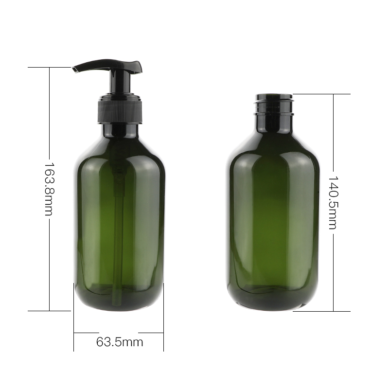300ml Dark Green Round Plastic Bottle, Pump Lotion Bottle for Shampoo, Conditioner, Personal Care Pet Bottle